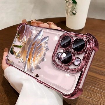 高透 蓮花玫瑰 護鏡防摔殼 保護殼 適用於 iPhone 17 15 16 14 13 12 11 Pro Max
