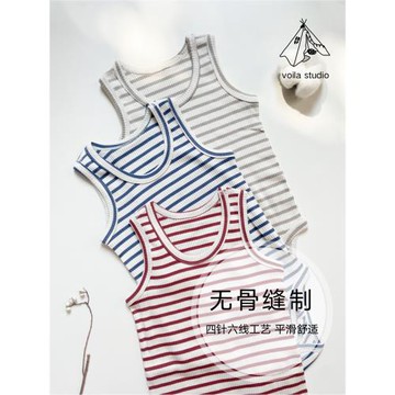 條紋莫代爾棉寶寶背心夏季無袖包屁衣輕薄透氣嬰兒無骨三角哈衣