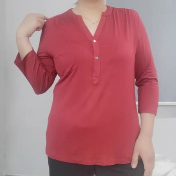 出口美單夏薄款七分袖V領大碼套頭T恤衫絲光棉針織衫吸濕排汗上衣