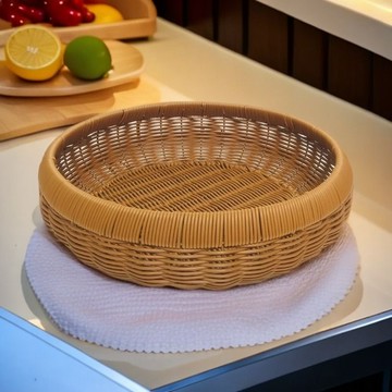 臺灣/✨饅頭筐仿藤編食品級饃筐家用洋氣高檔果盤客廳水果盤瀝水籃