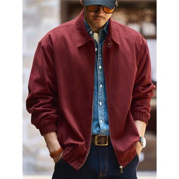 格藍鹿高端復古哈靈頓夾克男秋冬季寬松潮牌安可拉紅休閑工裝外套