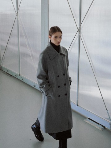 Big Collar Wool Double Coat [Gray]
