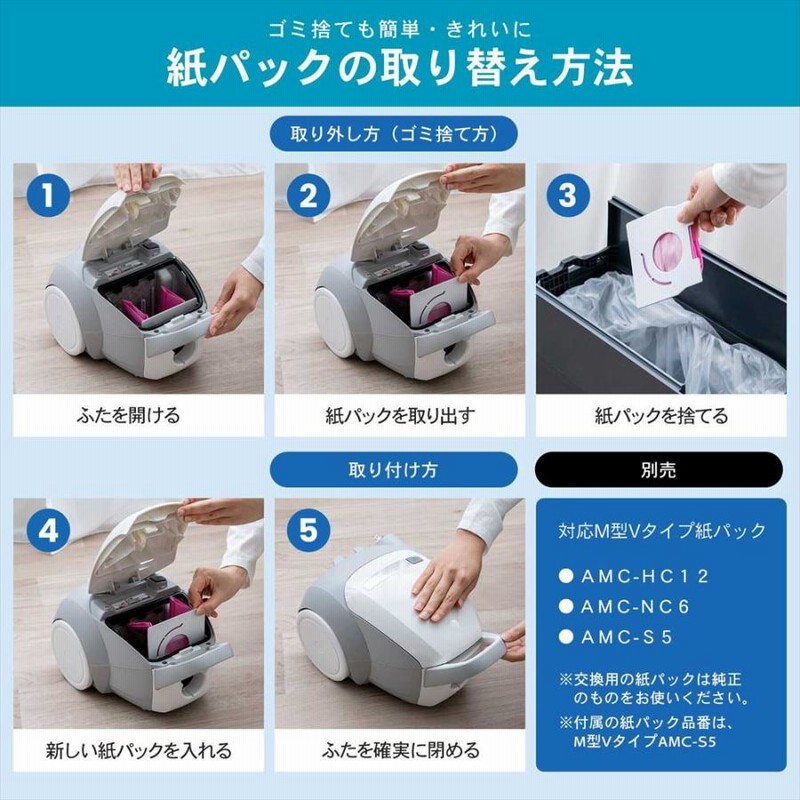 Panasonic 紙パック式掃除機 MC-PBH6A-AH 床置き キャニスター