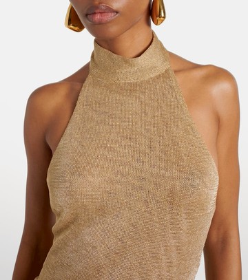 The New Arrivals Ilkyaz Ozel Cass ruched halterneck lamé gown