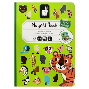 Janod 磁鐵遊戲書 我的動物朋友 10張動物卡片 原生紙漿材質  30片  1本