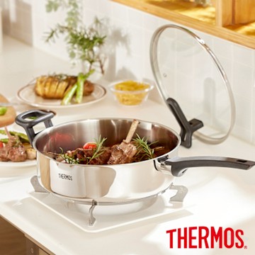 THERMOS膳魔師捷利不鏽鋼單柄附瀝水蓋深煎鍋28cm(FND-F28)