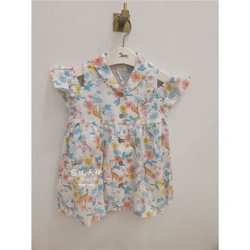 韓國童裝 夏新款女童碎花鏤空短袖甜美印花連衣裙 短褲兩件套裝