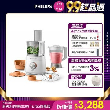 【Philips 飛利浦】新一代廚神料理機800W Turbo旗艦版_HR7510/02