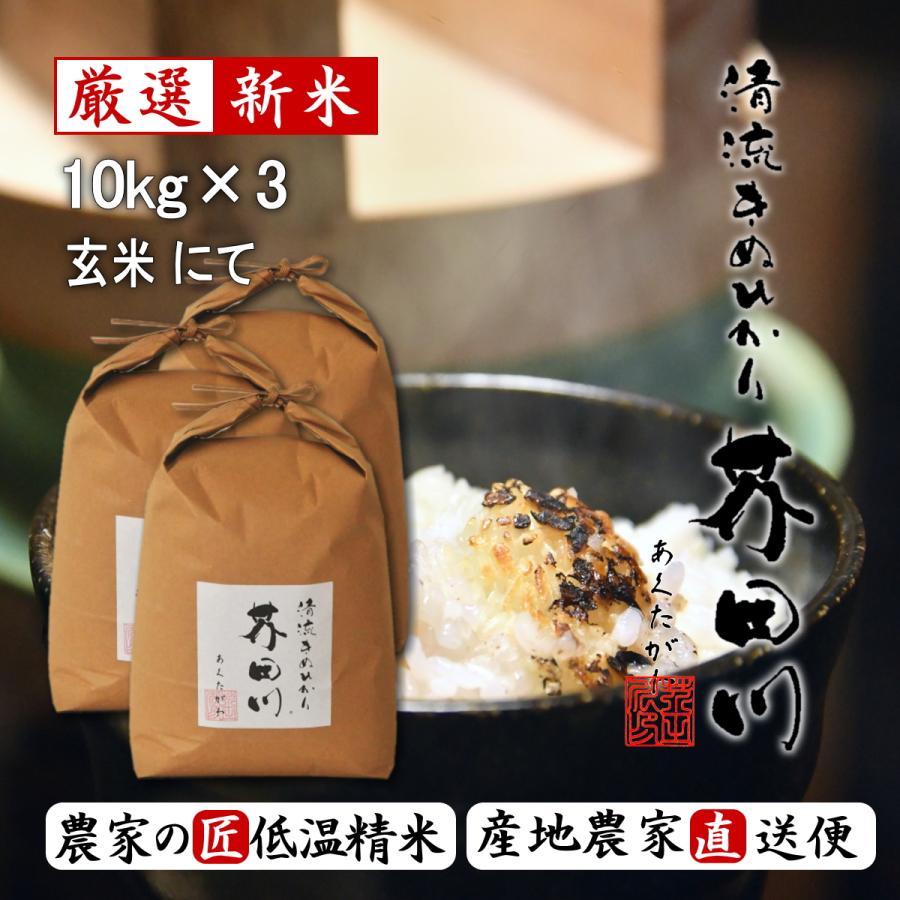 新米 お米 10kg×3 30kg 送料無料 玄米にて 令和5年産 清流きぬひかり芥田川 農家直送 石抜処理済 お米ギフト 贈答