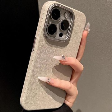 鈦灰色皮紋PC殼適用蘋果17手機殼蘋果16新款iphone15promax高級感14