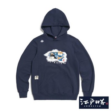 江戶勝 男裝 勝太郎系列 勝太郎泡溫泉長袖連帽T恤-丈青色