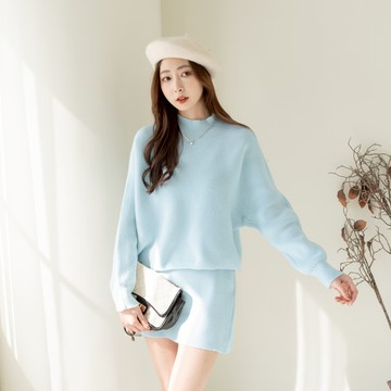 立領飛鼠袖上衣+針織包裙套裝 JN160563【現貨】