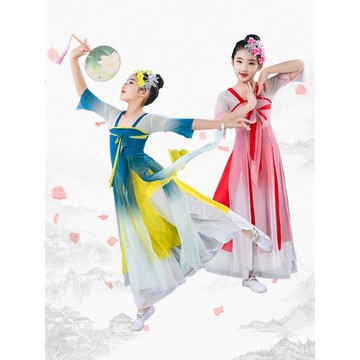 春晚兒童古典舞演出服女童舞蹈服飄逸古風漢服表演服扇子舞紗衣