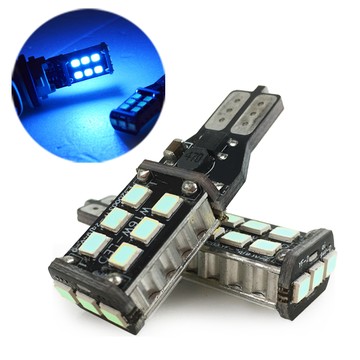 車的LED系列 雙入T10-解碼W16W-15燈5W冰藍光-省電高亮度LED倒車燈/定位燈/煞車燈/霧燈