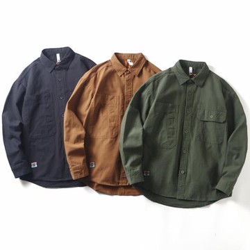 美式復古重磅全棉襯衫男潮牌寬松休閑長袖襯衣外套