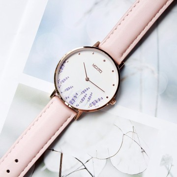 Blossom花朵系列粉色真皮錶帶女錶 / BO-8401