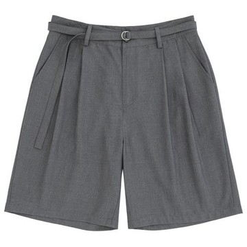 UrbanStandard日系雙打褶腰帶西裝短褲男夏季復古百搭直筒休閑褲