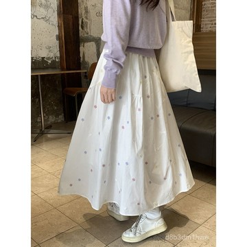彩色小花朵拚接蛋糕裙森係學院白裙子白月光溫柔甜美穿搭ins初戀