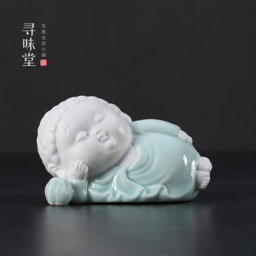 精致青瓷笑佛小擺件｜小香插Q版茶寵香托熏香爐如來佛點香器香道