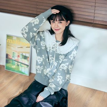 OB嚴選中大尺碼-日系針織撞色緹花毛衣上衣《FA2859》