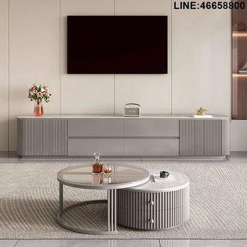 免運 開立發票 電視櫃 收納櫃 儲物櫃 落地櫃 背景櫃 意式電視櫃茶幾套裝輕奢極簡現代茶幾家用客廳款茶幾電視機櫃 支持訂製