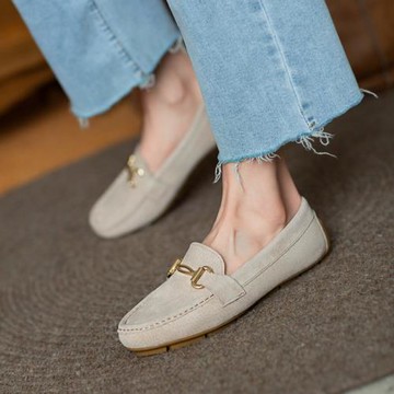 真皮一腳蹬單鞋女夏平底2024年新款百搭時尚軟底樂福鞋孕婦豆豆鞋