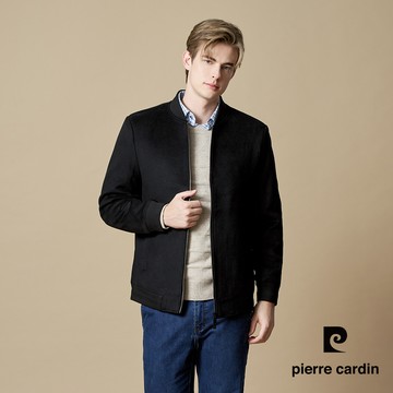 【pierre cardin 皮爾卡登】男款 都會休閒羊毛混紡立領外套-黑色(5245765-99)