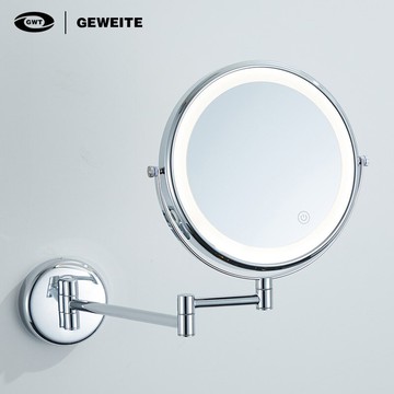 免打孔LED帶燈伸折疊縮浴室衛生間化妝鏡梳妝鏡壁掛鍍鉻雙面鏡子