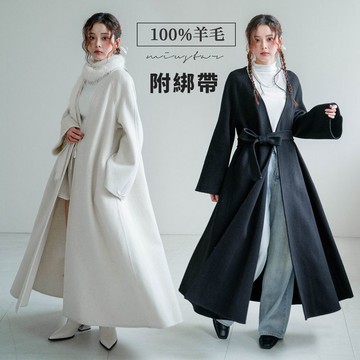 現貨★V領後排釦綁帶100%羊毛大衣(共2色)1230 【NR2765】