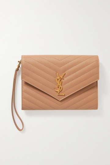 SAINT LAURENT - Monogramme Quilted Textured-leather Pouch - Peach - one size