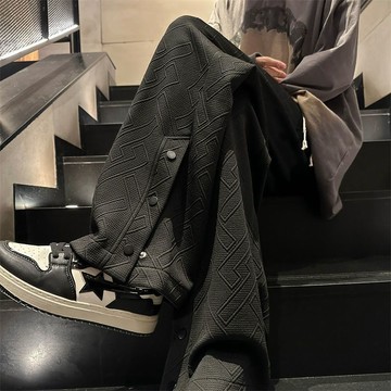 【台灣出貨】重磅排扣開叉衛褲男款美式復古oversize褲子高街vibe垂感休閒長褲直筒長褲闊腿褲秋冬衛褲長褲