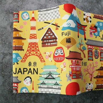 【日本風情-黃底】 書衣 書套 布書衣 可調式書衣 手工書衣