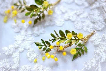 Cheerful Handmade - 花卉系列 手工上色黃色小花髮飾 2件組