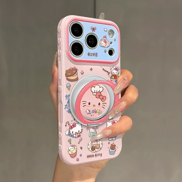 甜品貓咪適用17promax蘋果手機殼iphone15旋轉支架16可愛14女生12