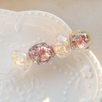 紫色乾燥花冰塊髮夾 透明感 髮飾