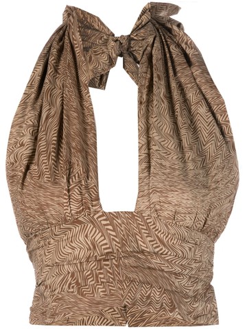 Federica Tosi - abstract-print halterneck top - women - Cotton - 44 - Neutrals