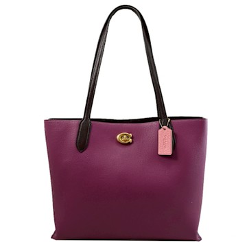 COACH  WILLOW 金屬LOGO荔枝皮革三層大托特包(深紫)