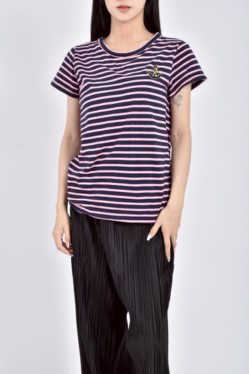 (S) gje韓牌條紋粉黑色短袖上衣