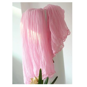 仙氣！加寬超大桃粉色禪舞紗巾 褶皺肌理棉麻粉色亞麻圍巾披肩