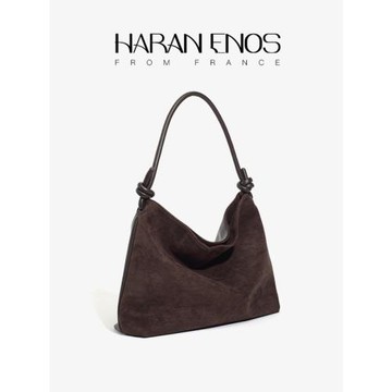 HARAN ENOS大容量復古磨砂單肩斜挎包2023新款秋冬上課通勤托特包
