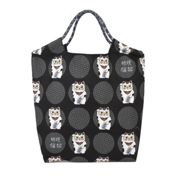 Kusuguru japan 傘繩購物包 日本精緻戈布蘭織紋拼色時尚包-黑色