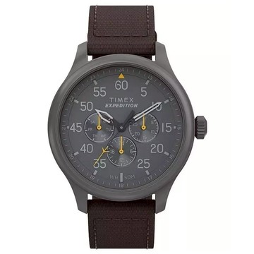 【TIMEX】天美時 遠征系列 43毫米多功能帆布帶手錶 (灰x棕 TXTW4B30900)