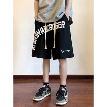 cleanfit潮牌字母印花休閑短褲男春季美式闊腿五分褲直筒情侶褲子