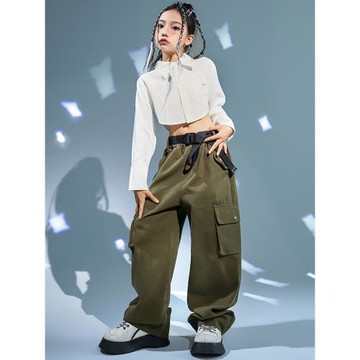 女童jazz爵士舞潮服女孩短款襯衫工裝褲套裝少兒走秀服炸街演出服