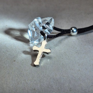 •保守• 閃靈水晶與純銀十字架 純銀珠 中性項鍊