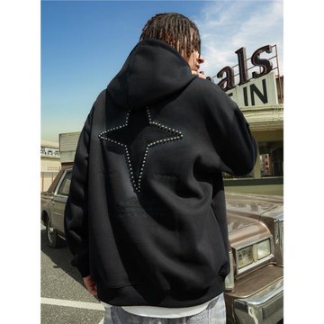 Nuthink美式復古潮牌鉚釘字母刺繡連帽衛衣嘻哈男女新款2026年春