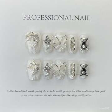 💅限時下殺穿戴甲💅重工定製純手工美甲穿戴實拍晶石蝴蝶複古高級巴洛克石膏手工甲貼手工穿戴甲 2MR5