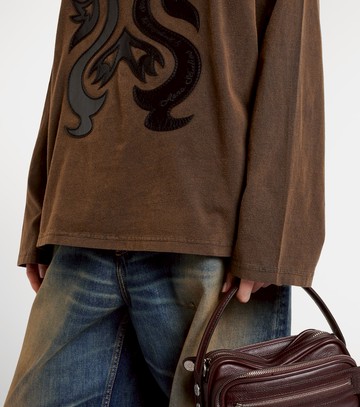 Acne Studios Edden embroidered leather-trimmed cotton jersey T-shirt