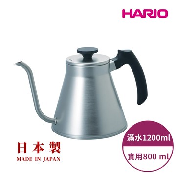 【Hario】V60菲特系列 白金不鏽鋼菲特細口壺  (800ml [VKF-120-HSV])(台灣總代貨源) 直火 電磁爐 IH爐可加熱 日本製