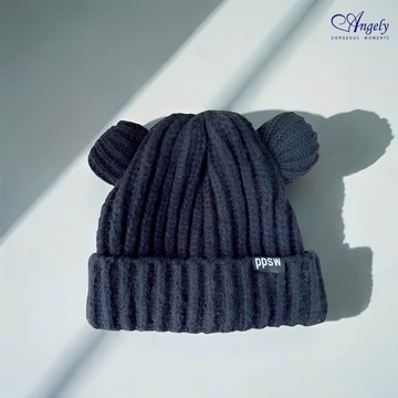 [快速出貨] 【Angely】熊耳街頭黑色毛帽 ｜毛帽  帽子 冬天保暖 生日禮物 情人禮物 女生禮物 女友禮物  禮物推薦